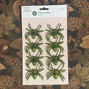 Green Glitter Halloween Spiders Set